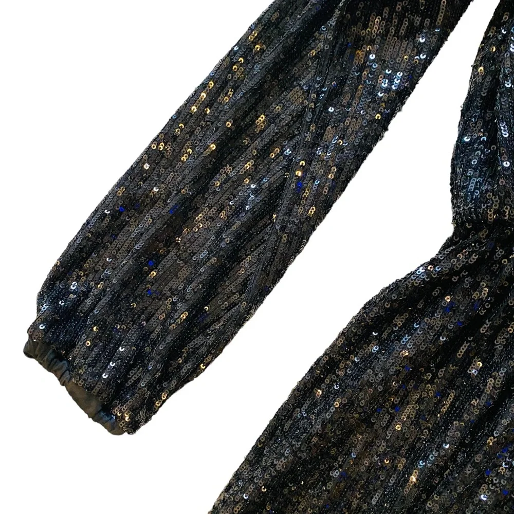 EXPRESS Black Full Sequin Mini Long Sleeved Dress - Picture 6 of 6